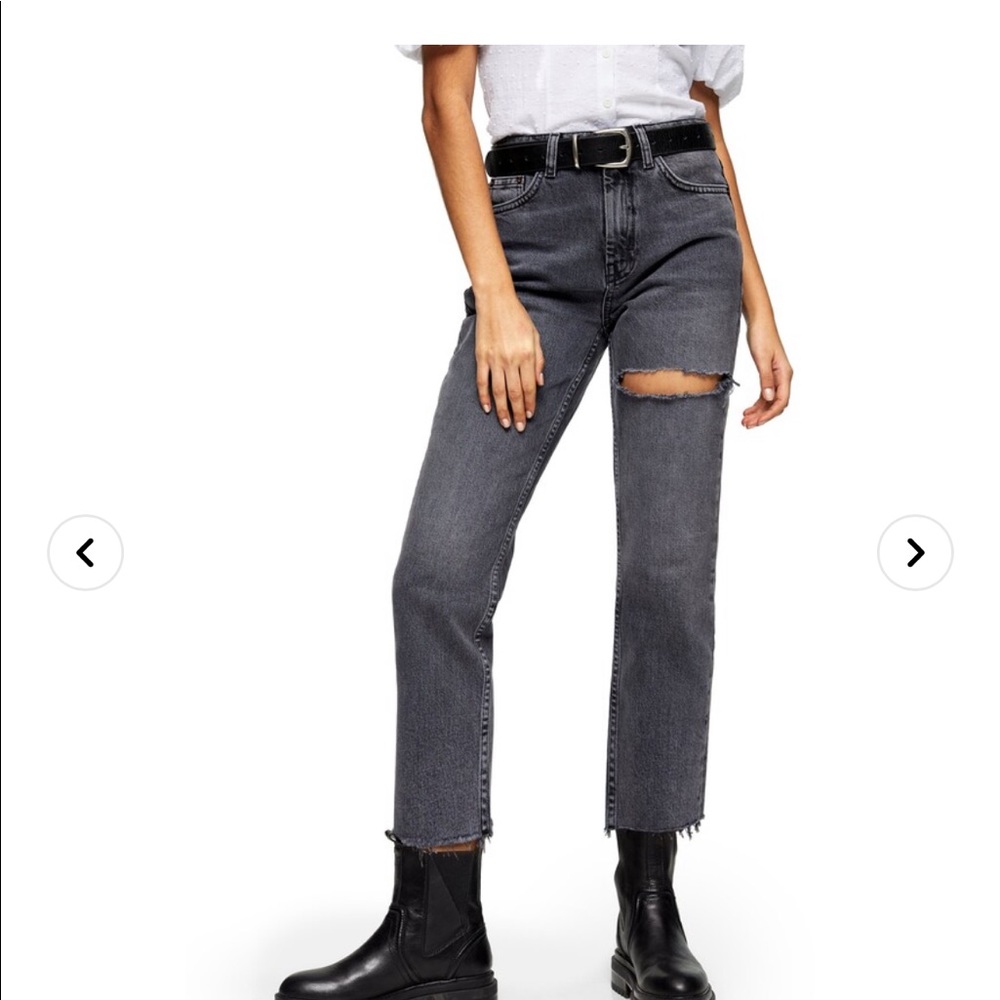 Topshop NY Thigh Rip Raw Hem Straight Leg Jeans